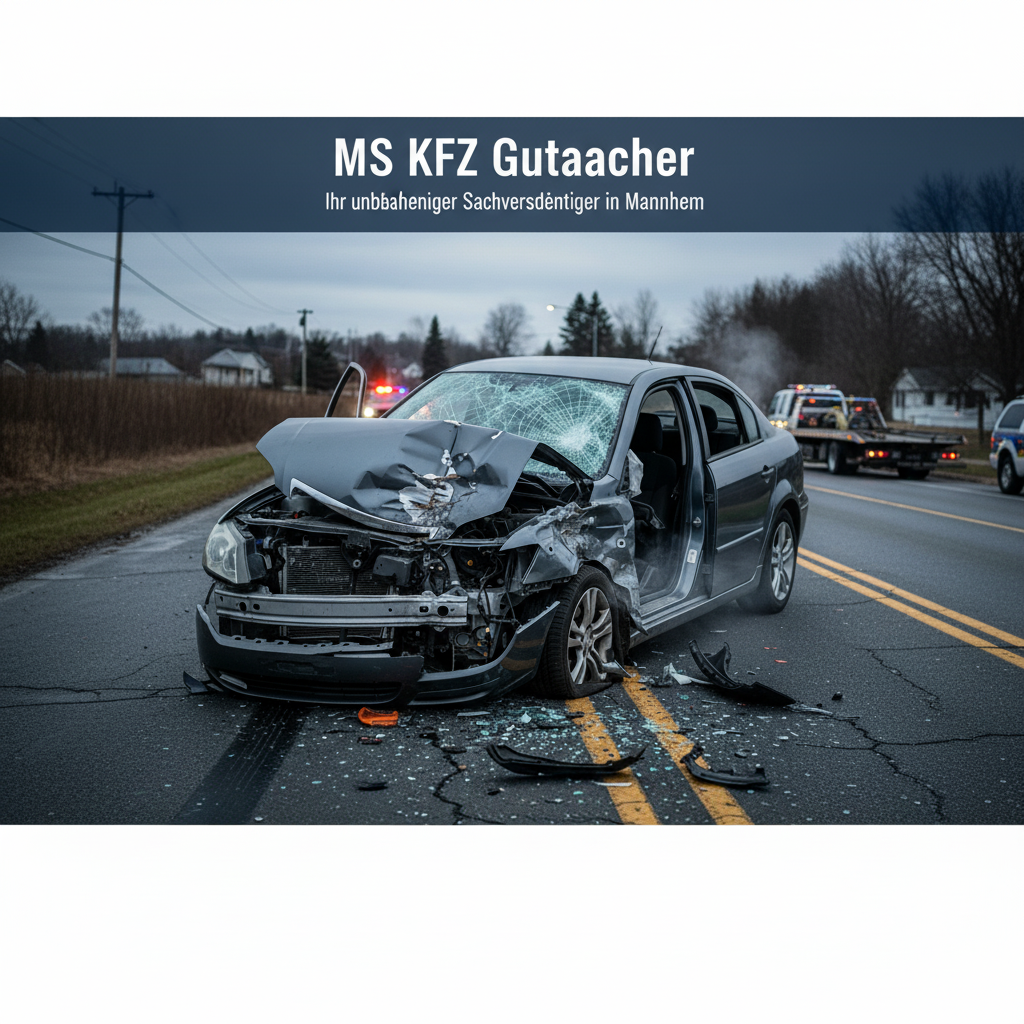 otalschaden KFZ Gutachter Mannheim begutachtet ein schwer beschädigtes Auto nach einem Unfall
